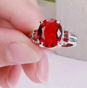 Noble red ruby cz white rodium plated